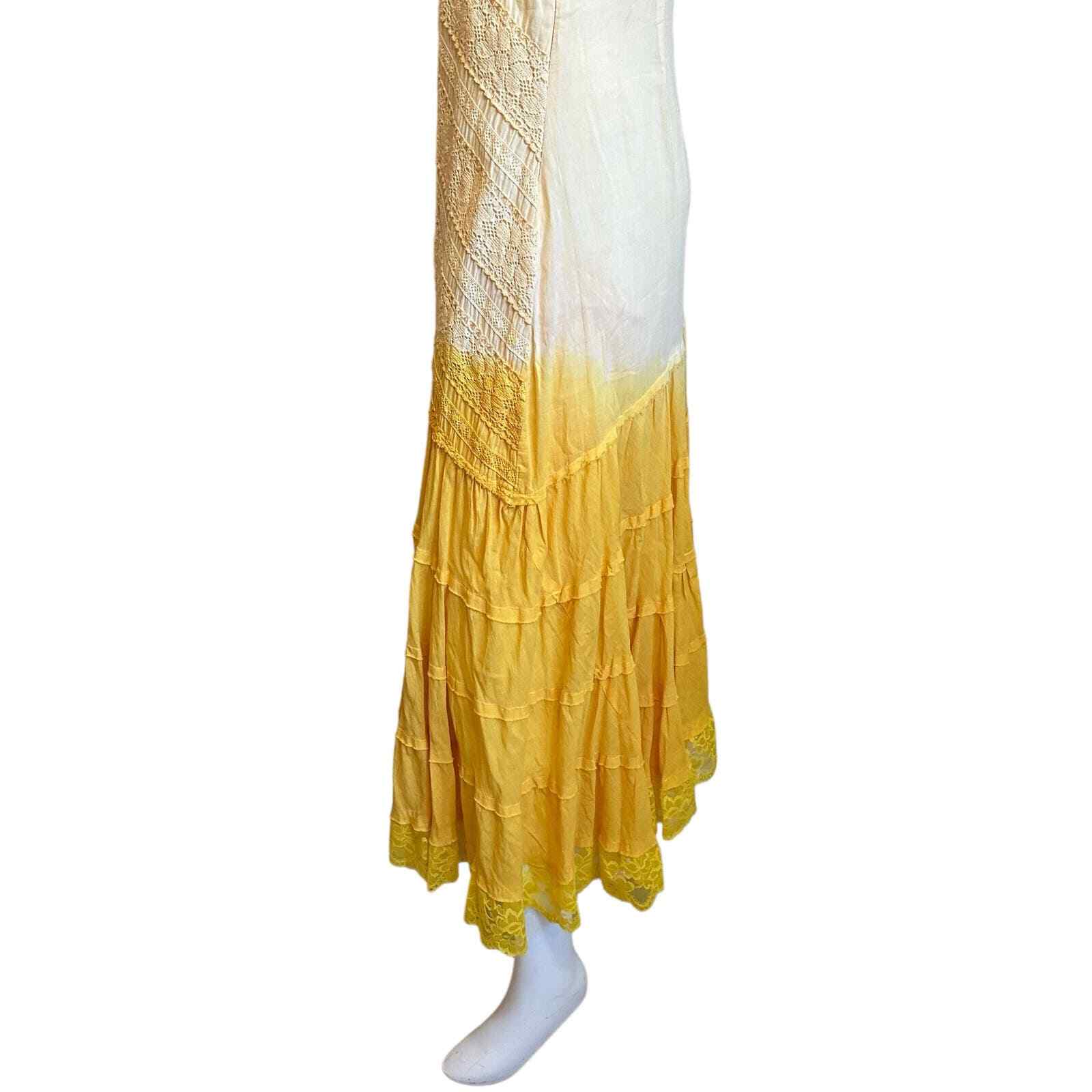 Alberto Makali Ombre Yellow Asymmetrical Crochet Look Midi SunDress Y2K sz 8