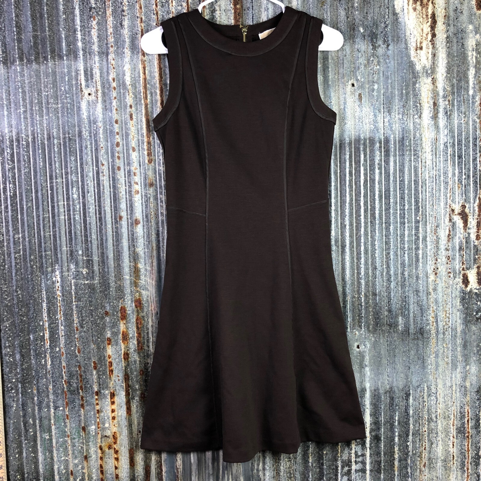 Michael Kors Dress Womens 2 Brown Sleeveless Fit Flare Knit Zipper Logo Ladies