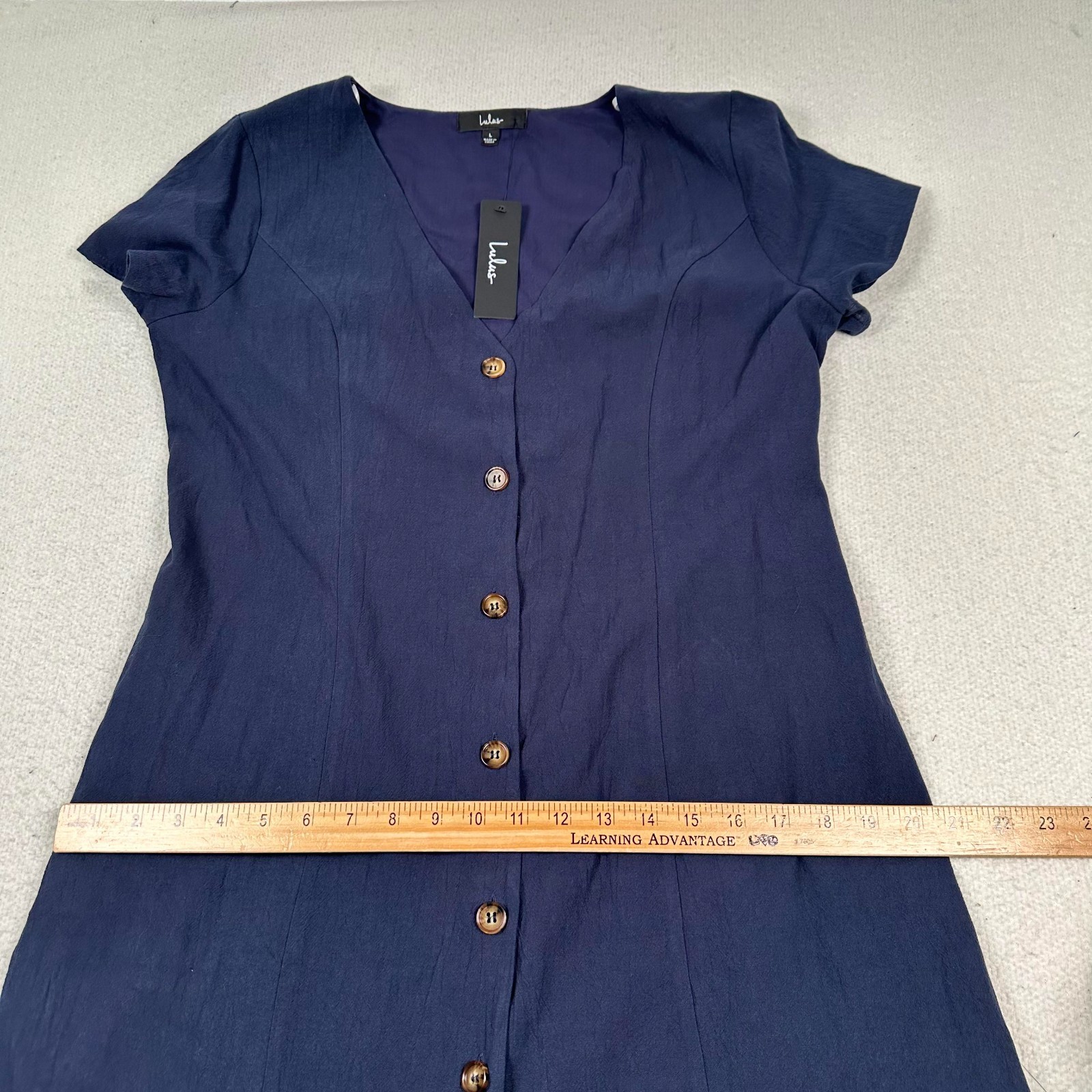 NWT Lulus Everyday Sweetness Mini Dress Large Button Front Pockets Navy Blue