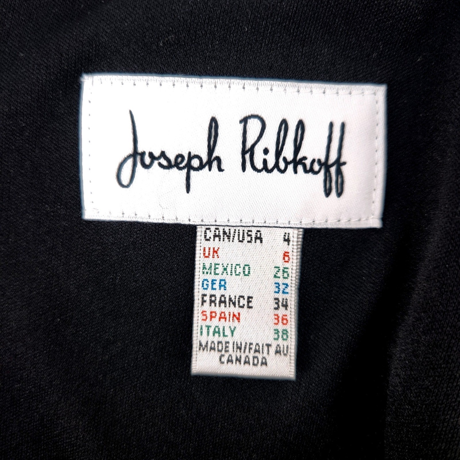 Joseph Ribkoff Black Sheath Dress Size 4 Cutout Neck Gold Detail 3/4 sleeve