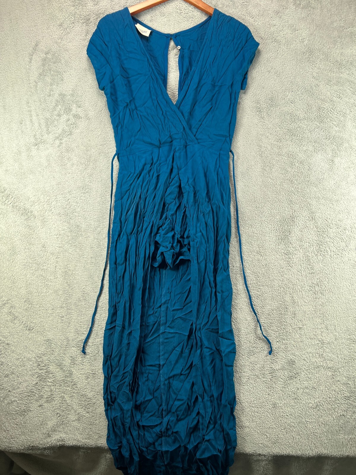 Lucy Love Womens Small Romper Dress Blue Crepe Cap Sleeve Hello Goodbye Dress
