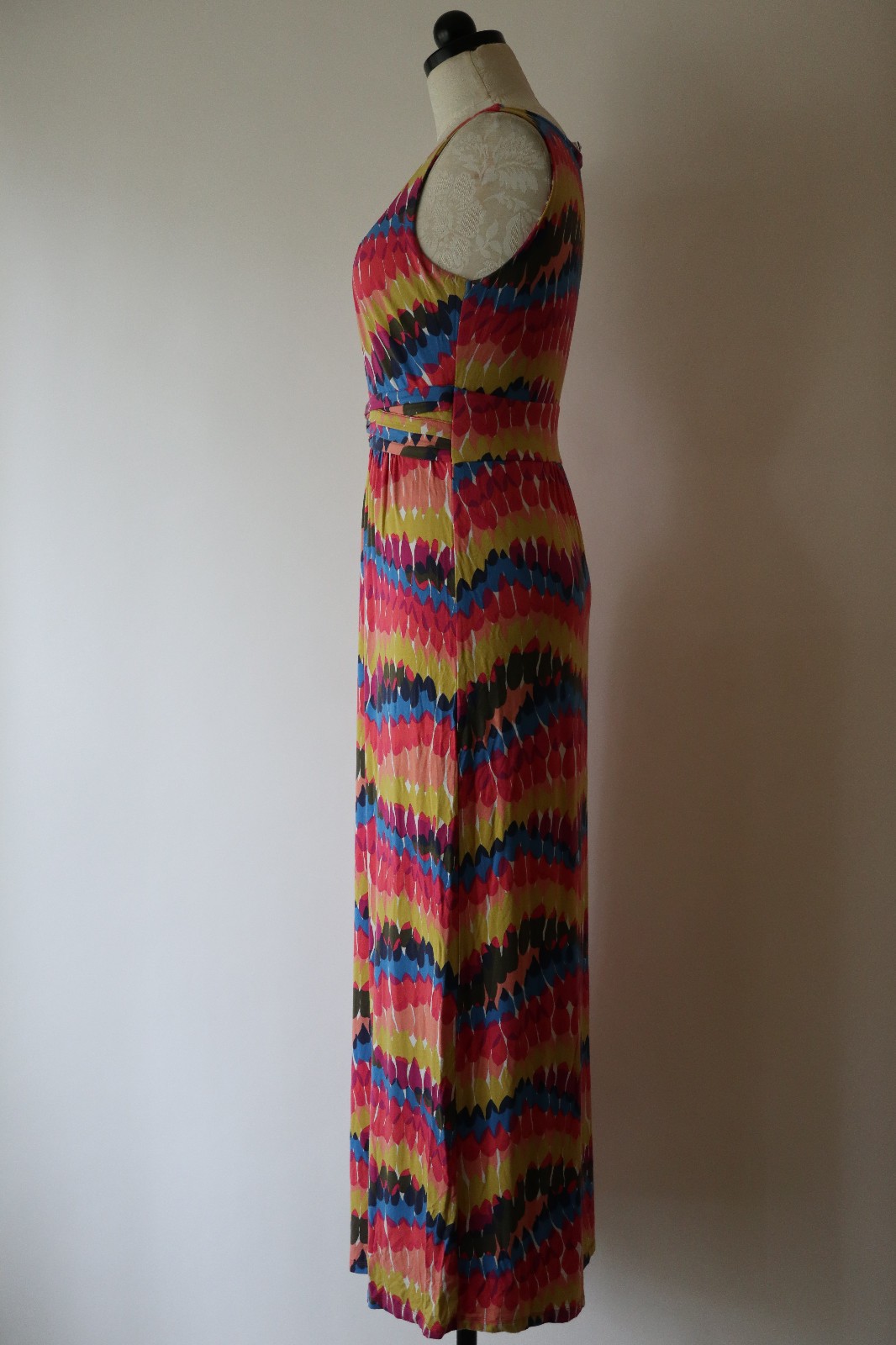 Boden Pink Blue Rainbow Stretchy Jersey Knit Sleeveless Long Maxi Dress Women 6R