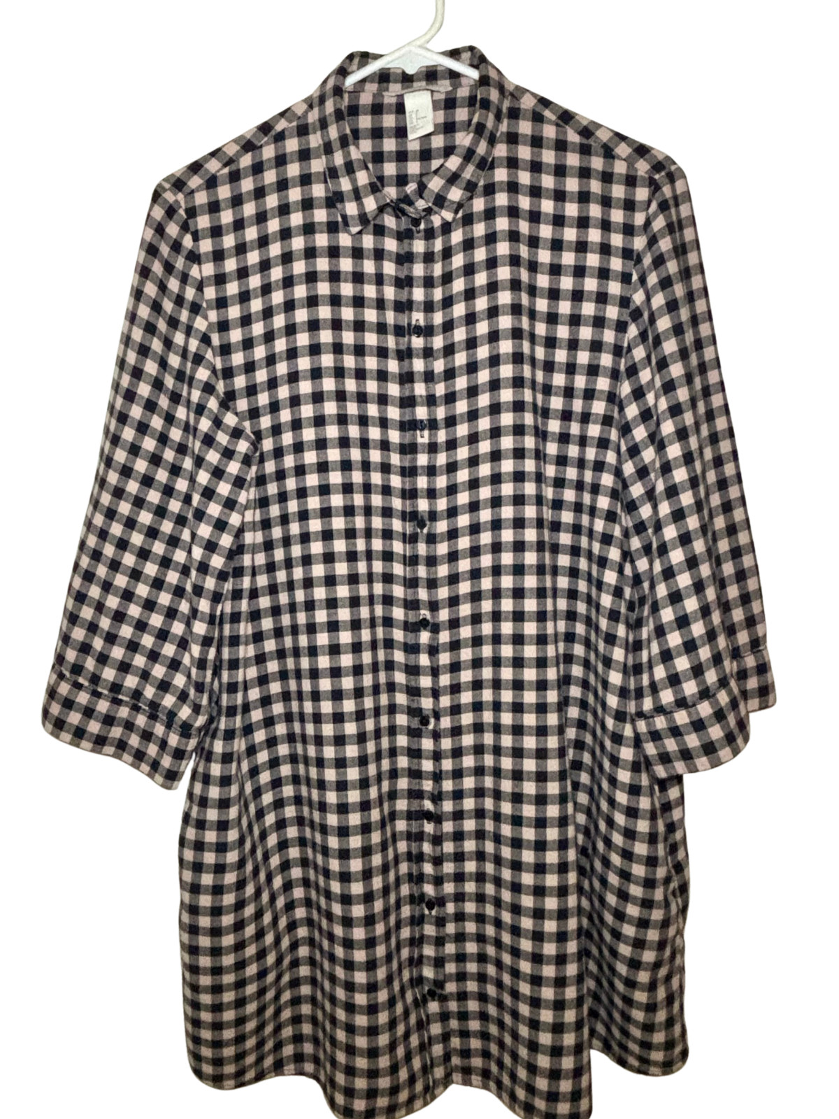 H&M Women’s Gingham Button-Up Shirt Size 8 (US) Pink & Black 3/4 Sleeve Casual