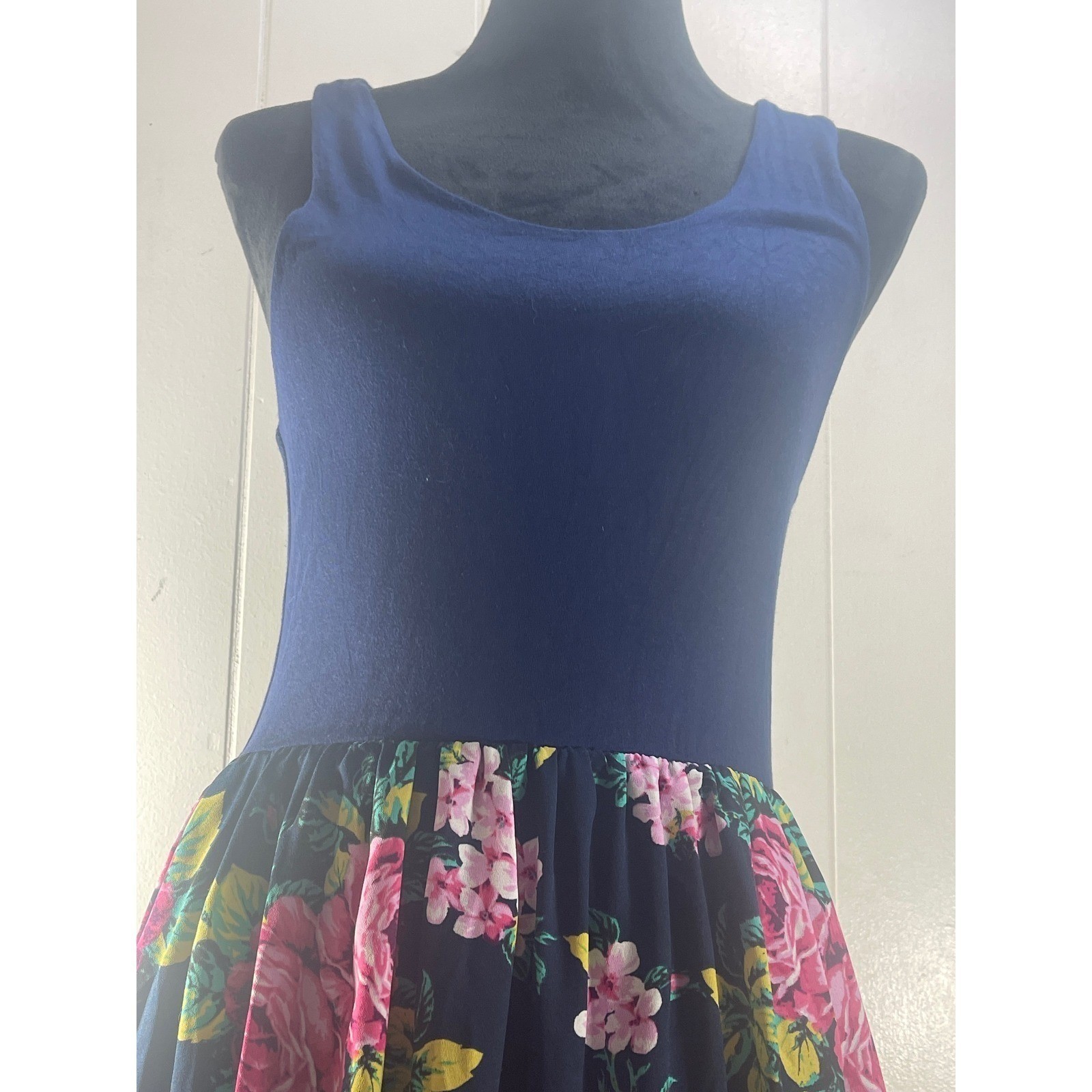 Navy Blue Floral Maxi Dress Sleeveless Casual Spring Summer Sun Dress romantic