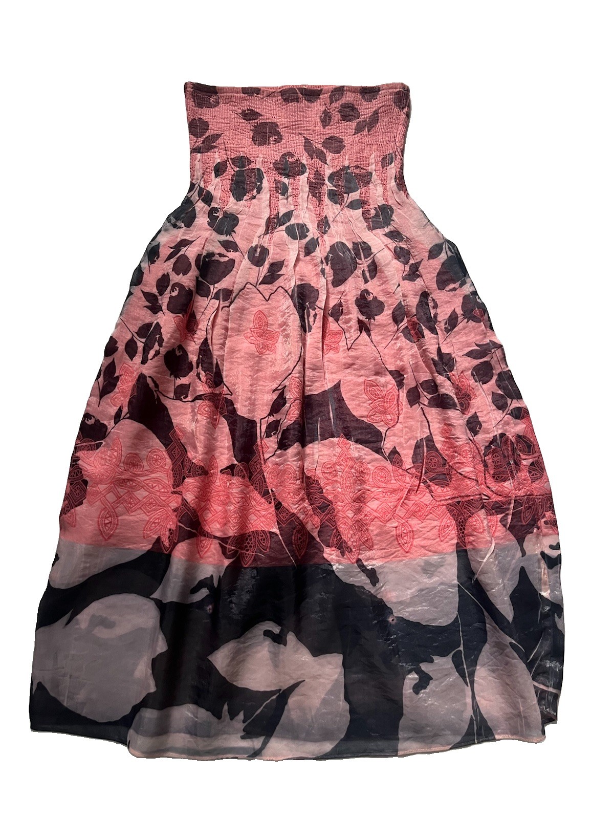 Lapis Women’s Strapless Smocked Pink Floral Maxi Dress – One Size