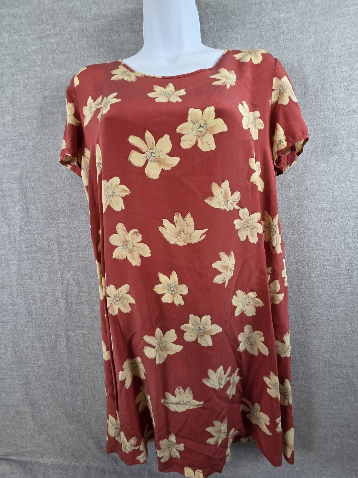 Putumayo 100% Silk Shift Mini Dress S Vintage 1990s Floral Cottagecore Fairy