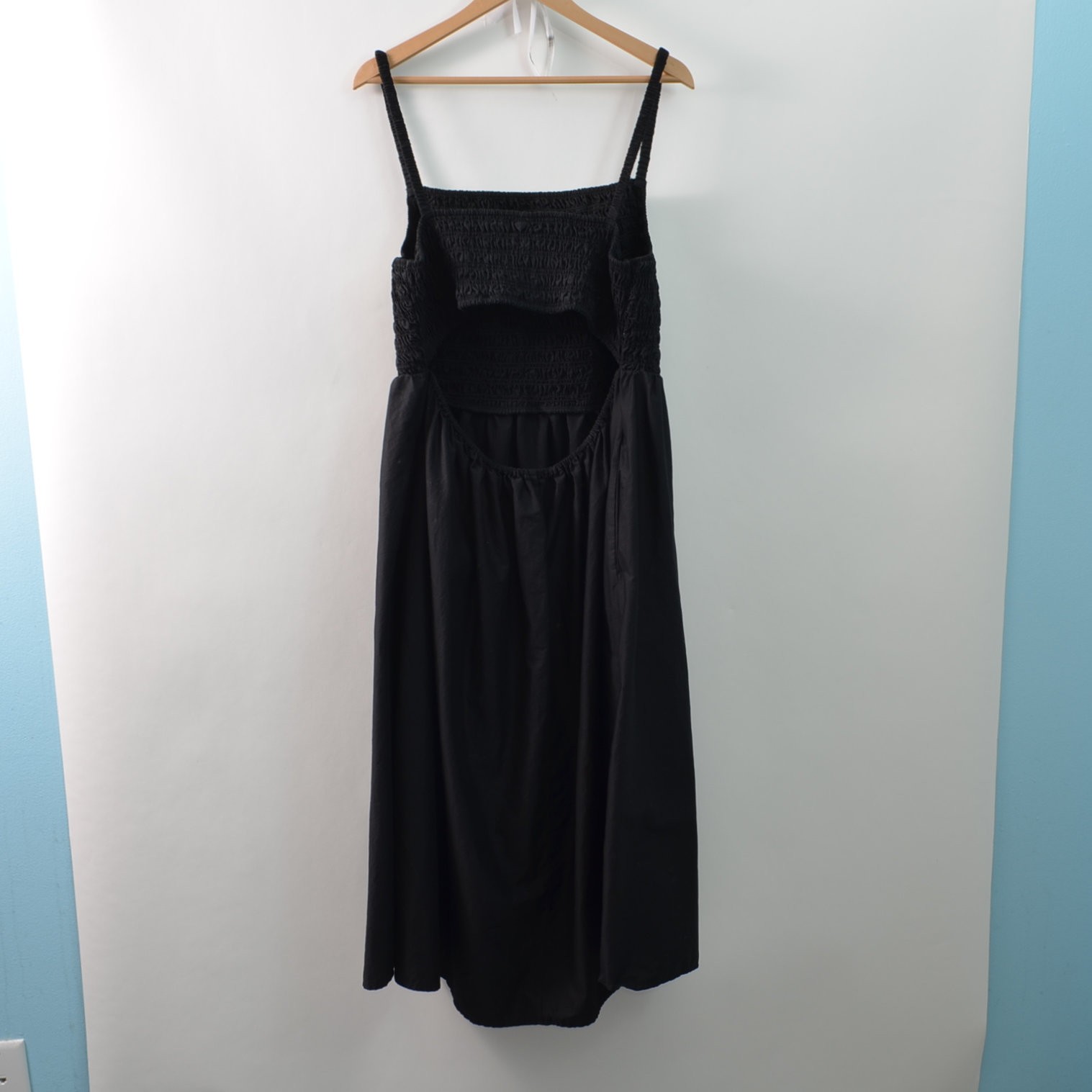 Old Navy Womens 2X A-Line Maxi Black Woven Stretch Cotton Blend Smocked Bodice