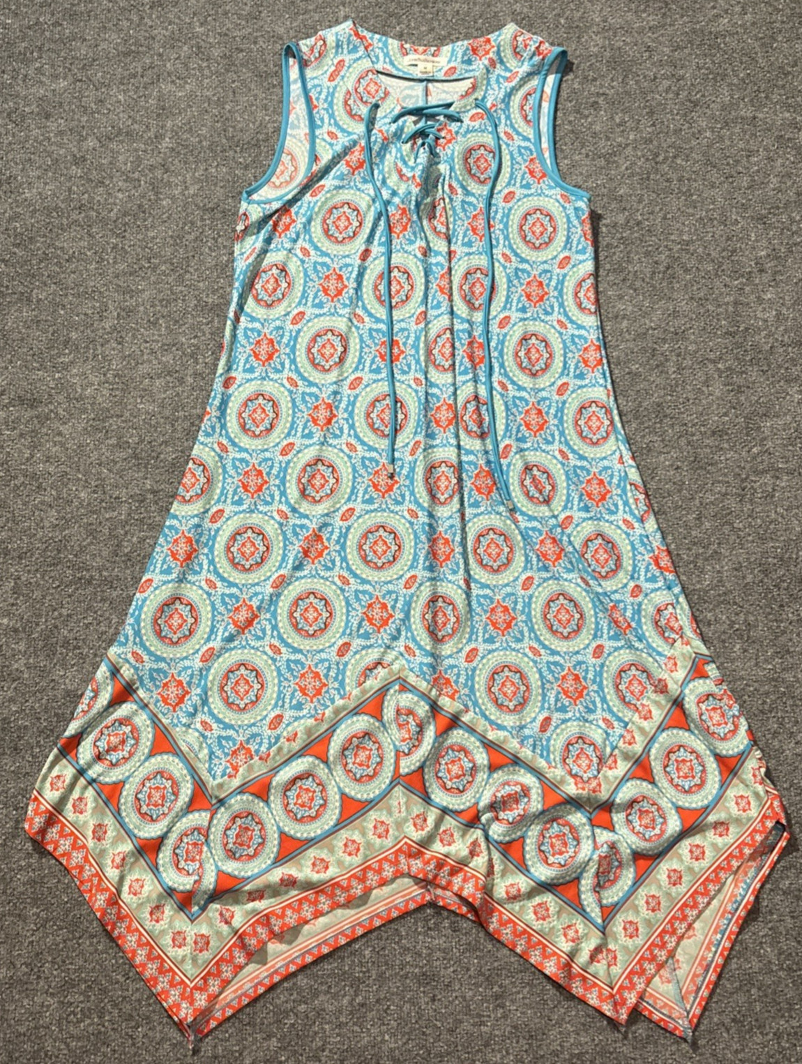 John Paul Richard Dress Womens Medium Blue Orange Print Spandex Resortwear