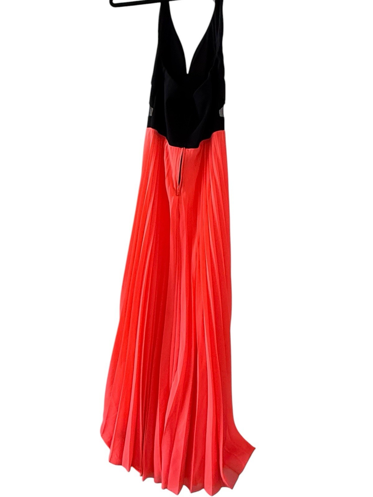 Crystal Doll Black & bright Red Pleated Chiffon Maxi Dress Cut Out Zip Size S