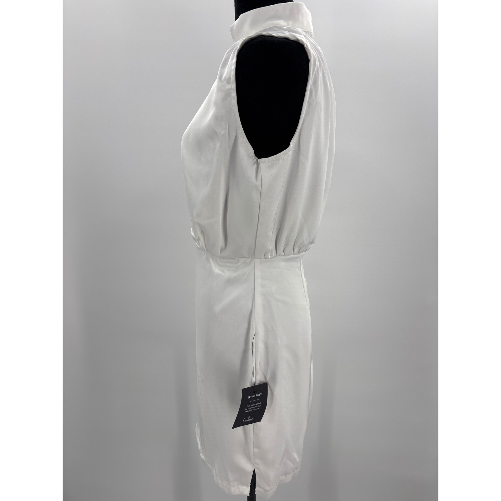 Lulus Classic Elegance White Satin Mock Neck Sleeveless Mini Dress Small NWT