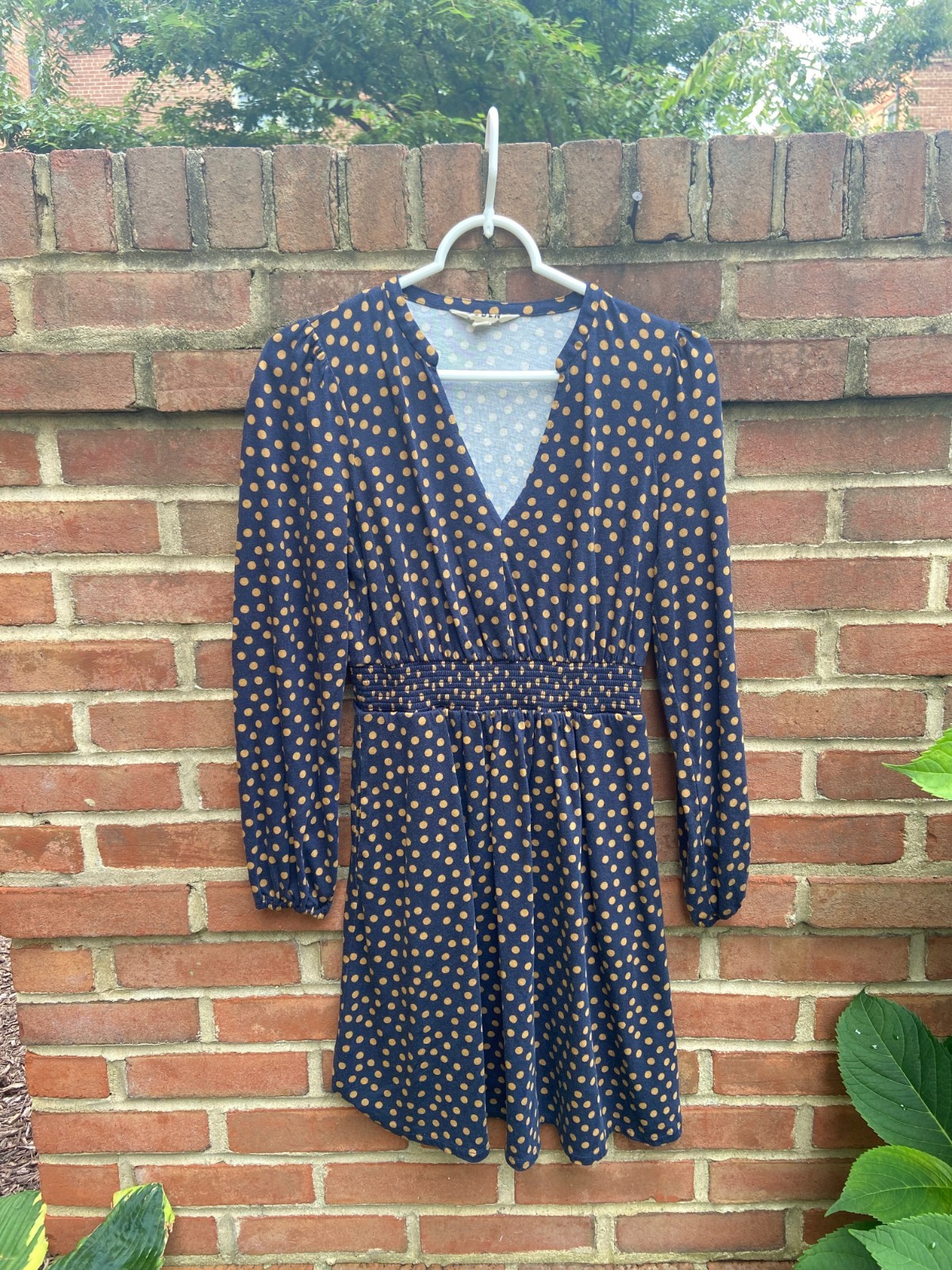 Boden Sarah Short Jersey Dress size small French navy dijon dot