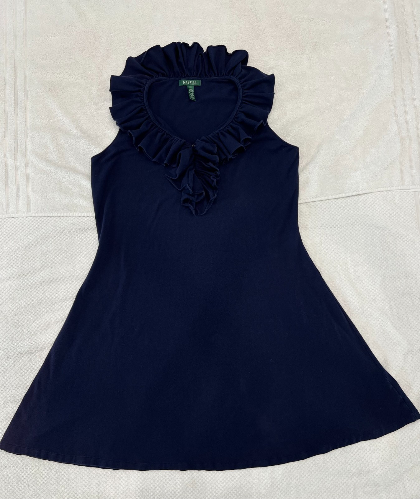 Lauren Ralph Lauren sleeveless ruffle jersey knit cotton blend stretchy dress 2X