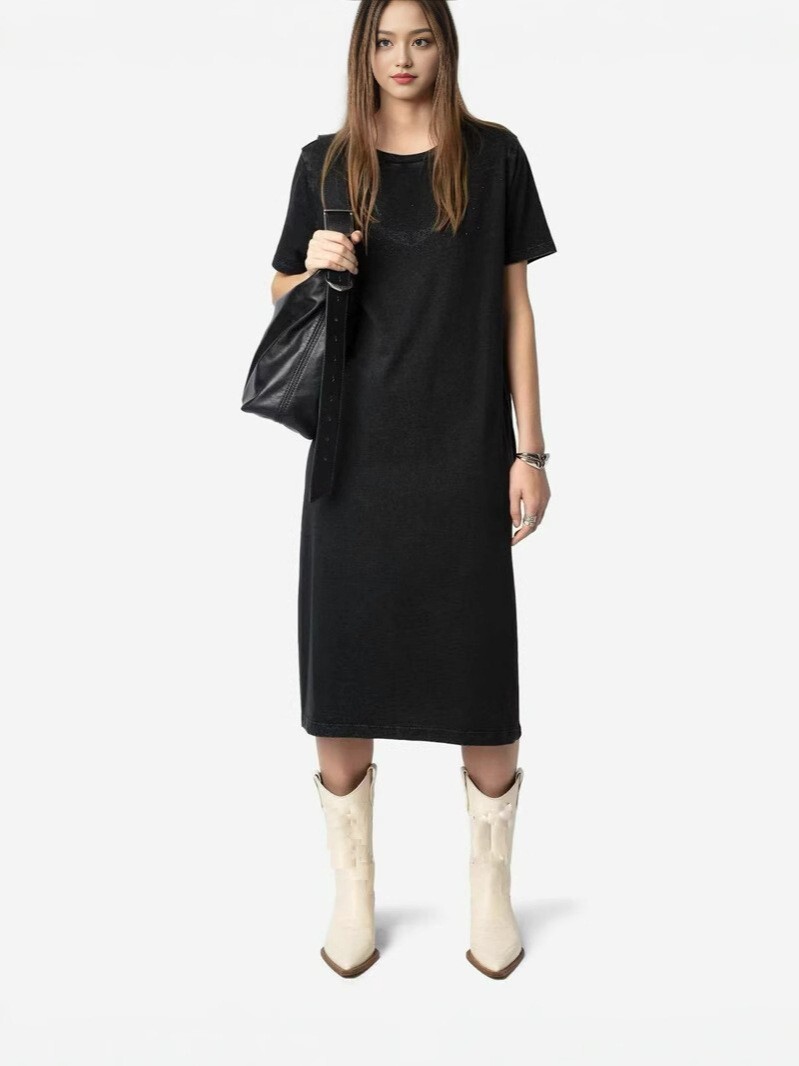 Women Zadig & Voltaire Cotton Classic Hot Fix Wings Rhinestone T Long Dress XS-L