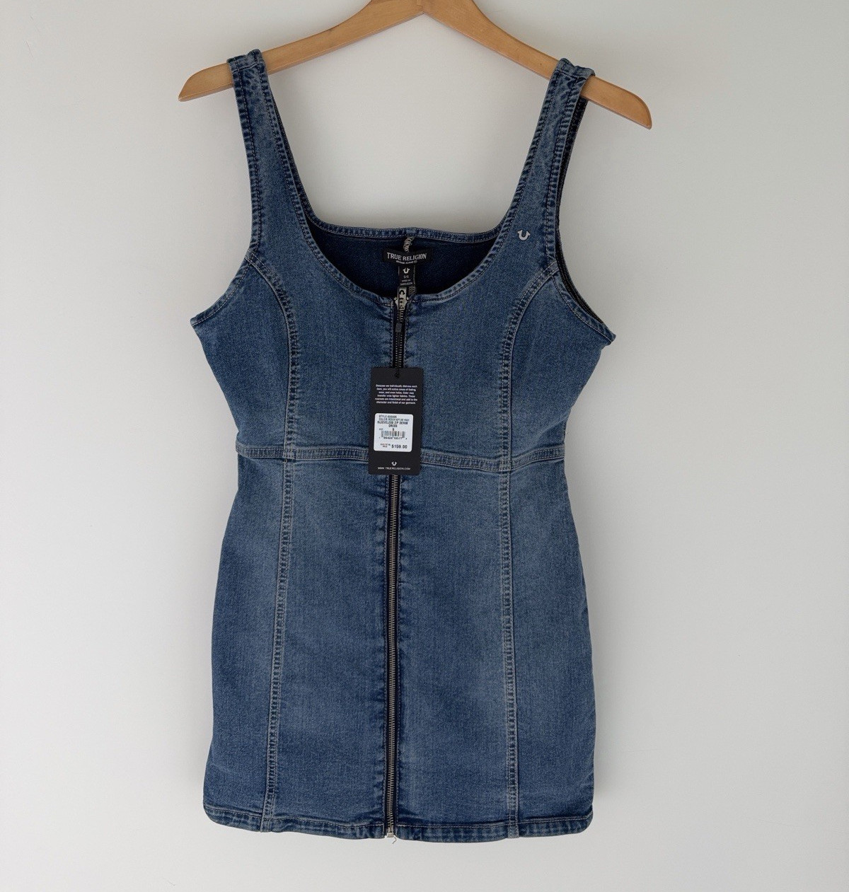 True Religion Medium Neptune Wash Denim Sleeveless Zip Mini Tank Dress S