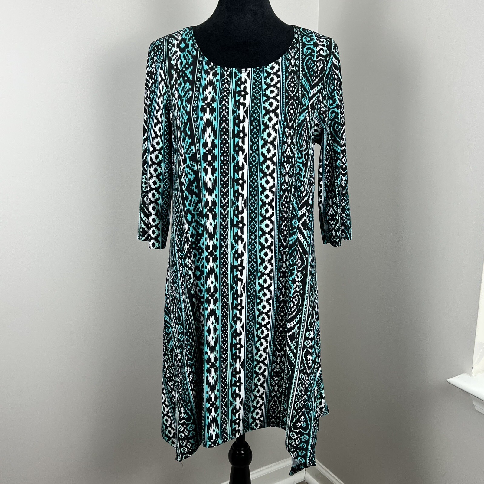 Wilde Womens Shift Dress Large Asymmetric Hem Stretch Rayon Knit Knee Length