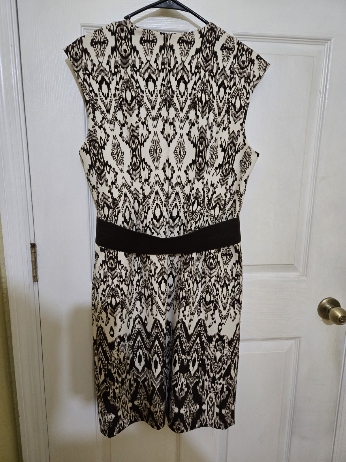Emma & Michele Brown and Beige Geometric Fit & Flare Dress Sleeveless Belted 12