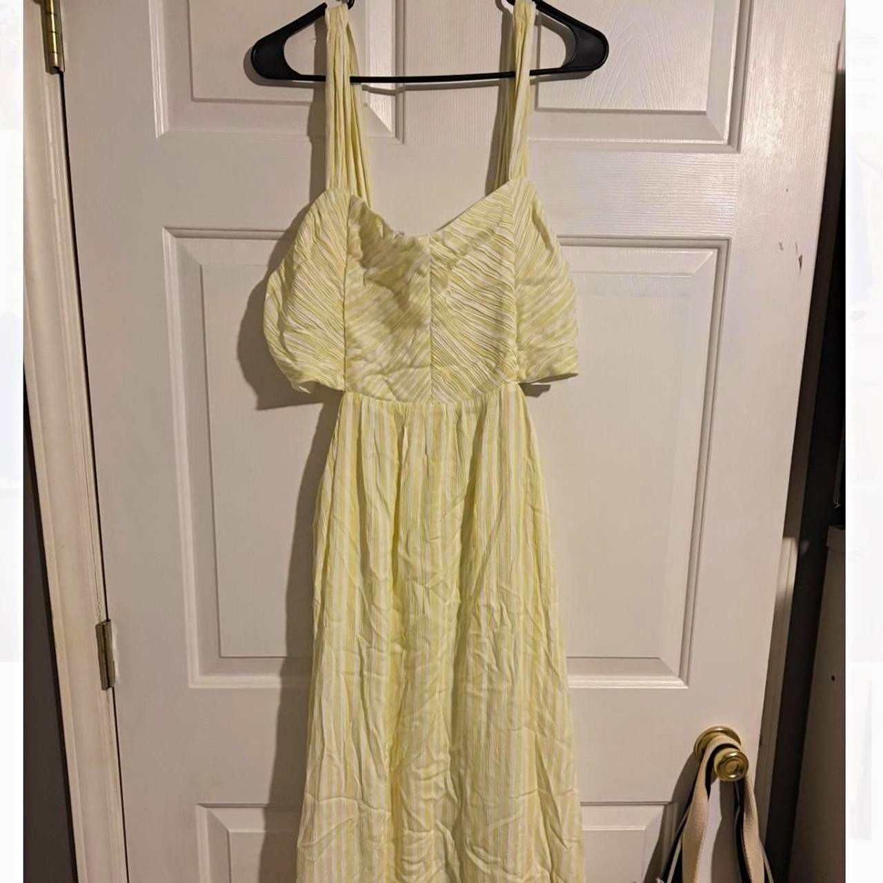 Altar’d State Yellow/White Striped Square Neck Smocked Puff Sleeve Maxi XXL