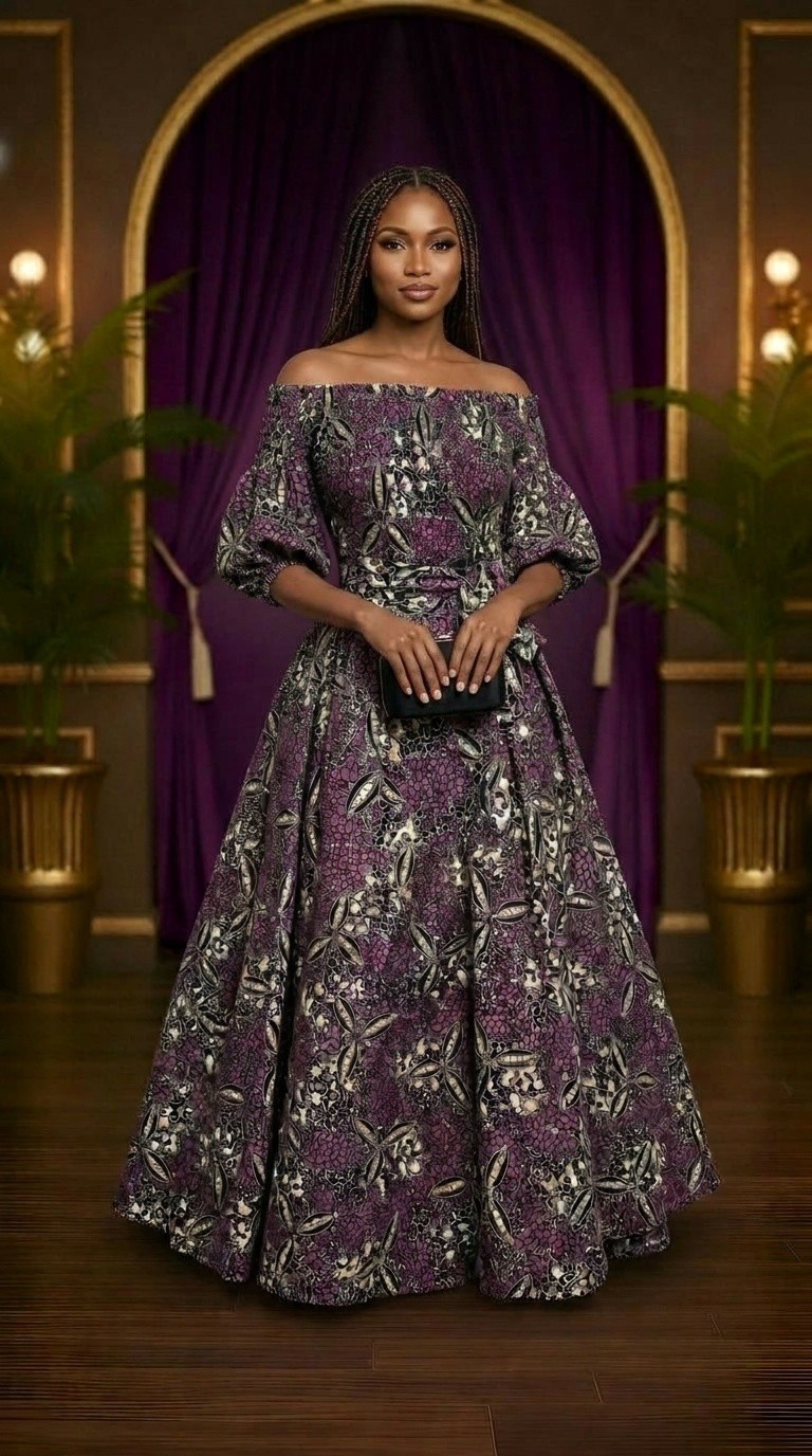 African Print long circle Dress: Shirred Ankara Cotton Dress