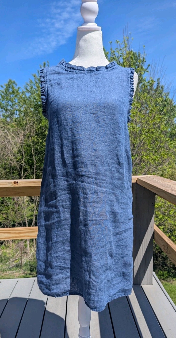 Blu Orchid 100% Italian Linen Dress Size Medium Indigo Blue