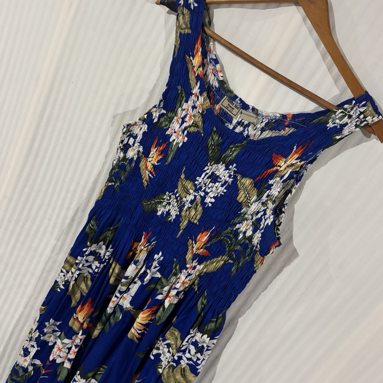 Aloha Hut Hawaii One-Size Dress Floral Pull On Long Hawaiian Tank Rusched QQ-1