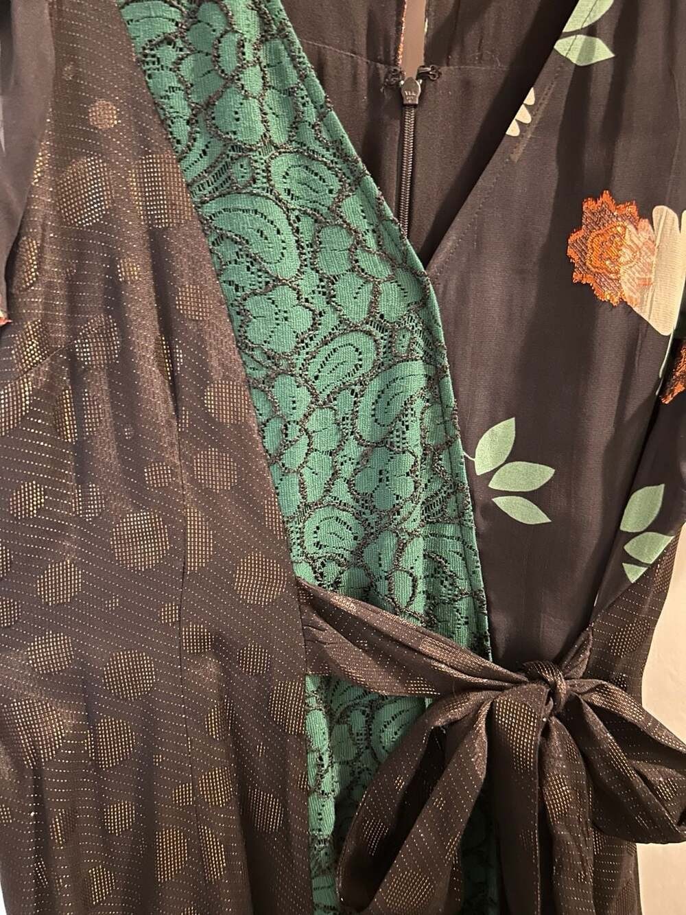 Moulinette Soeurs Anthropologie Ciao Bella Mixed Media Floral Lace Wrap Dress
