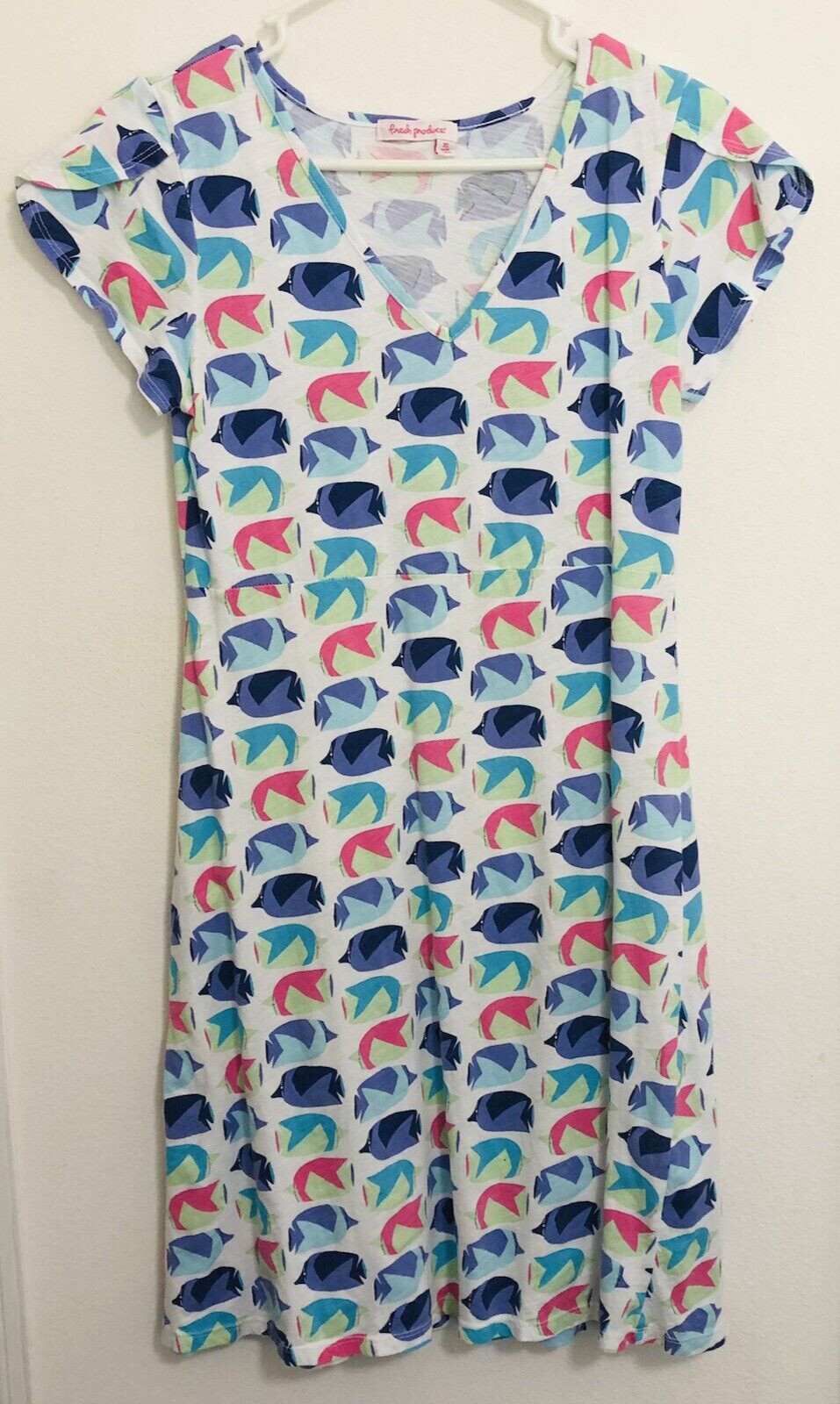 FRESH PRODUCE COTTON FISH VACATION CRUISE AMELIA V-Neck DRESS Size XS Colorful