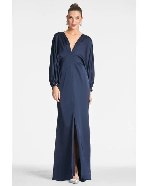 Sachin And Babi Midnight Blue Maia Crystal Sequin Beaded Cuff Gown Size 18W $795