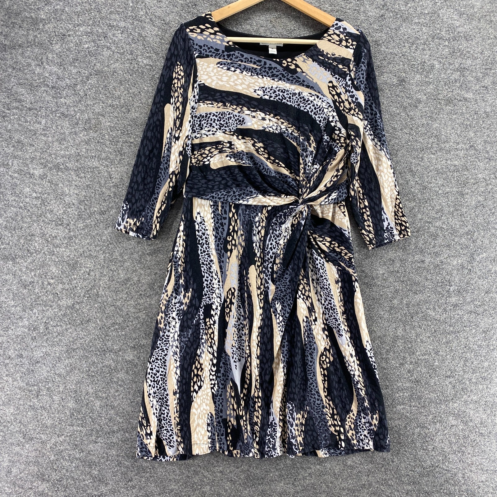 Dana Buchman Dress Women M Black Animal Print Sheath Midi 3/4 Sleeve