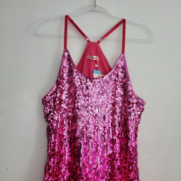 Maner Glitter Sequin Dress Adjustable Spaghetti Strap Sparkle Party Dress, Large
