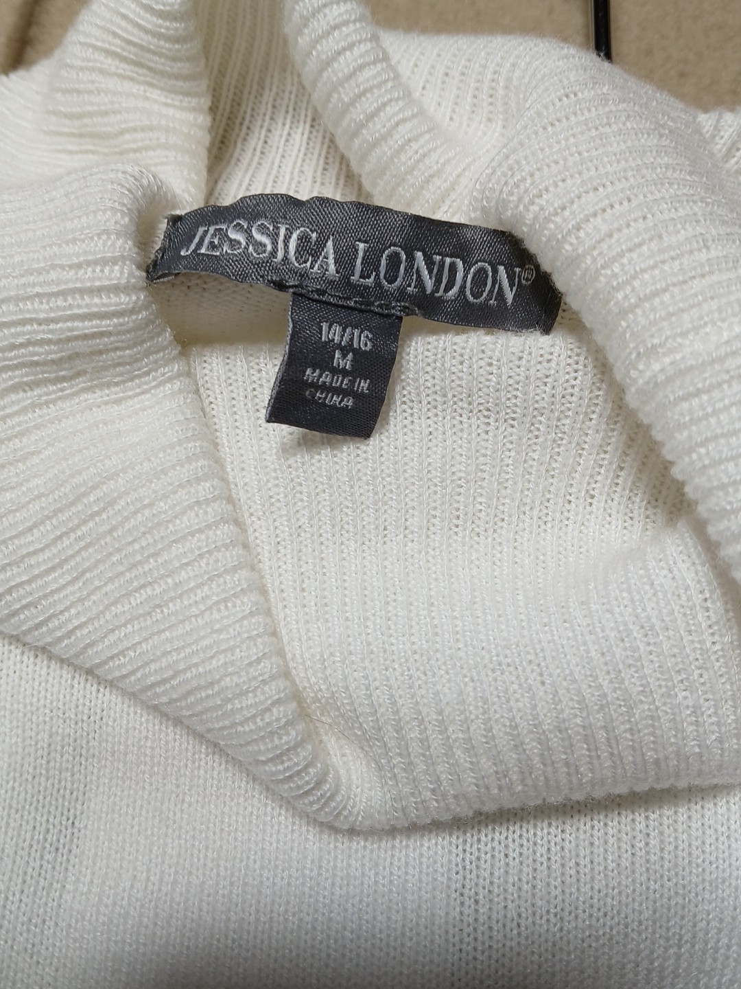 Jessica London Ribbed Turtleneck Long Sleeve Sweater Knit Bodycon Ivory Size M