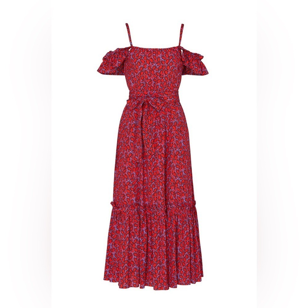 Derek Lam 10 Crosby Iris Poppy Ruffle Silk Blend Maxi Dress