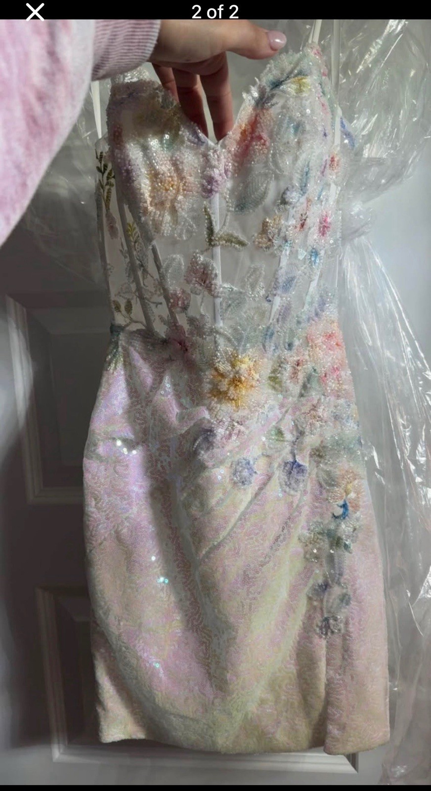 Pastel Floral Sequin Beaded Sleeveless V-Neck Short Dress Lace A-Line Multicolor
