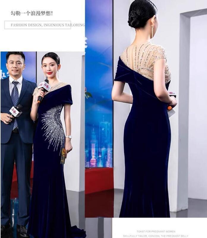 Gorgeous Shine Sequins Bodycon Fishtail Gown Cocktail Velvet Evening Dresses