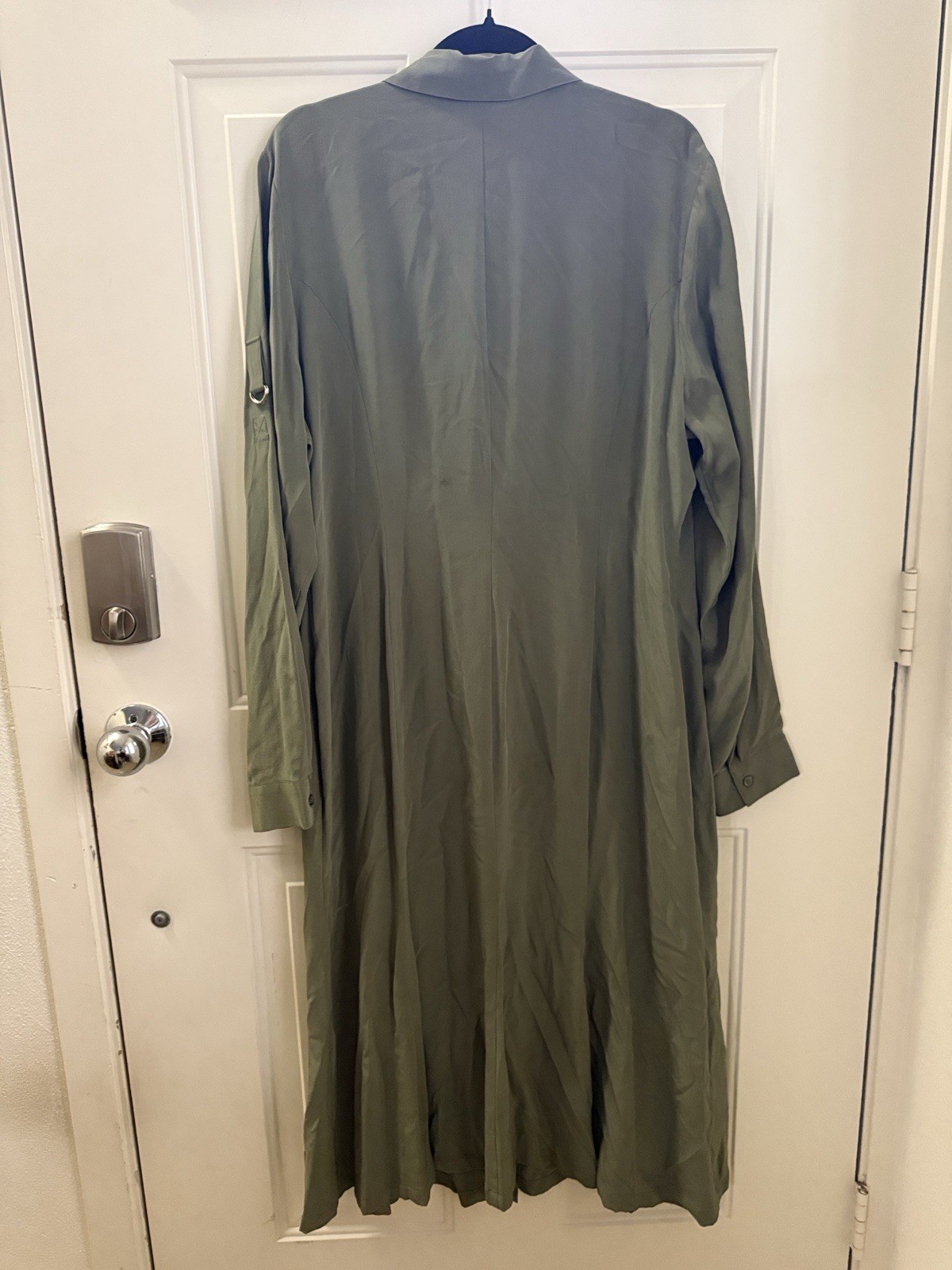 Spiegel Green Silk Solid Collared Button-Front Shirt Dress Long Sleeve Midi 16