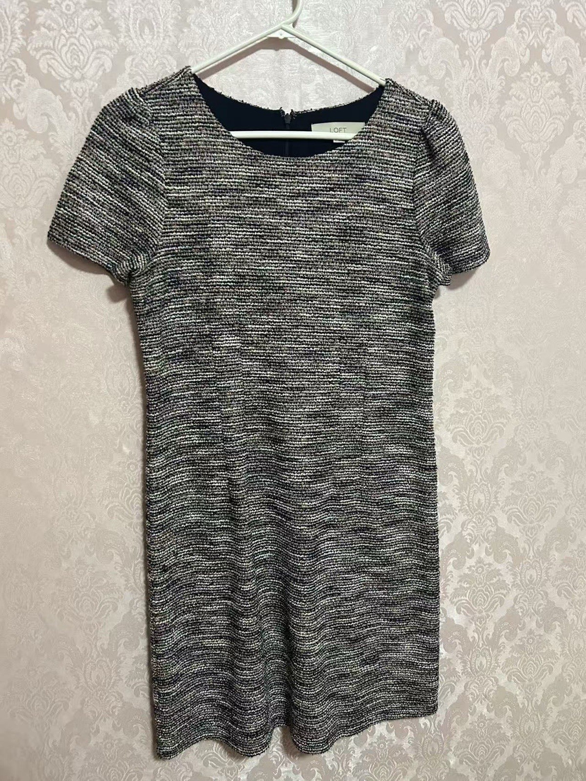 LOFT Women Black White Short Sleeve Shift Mini Dress
