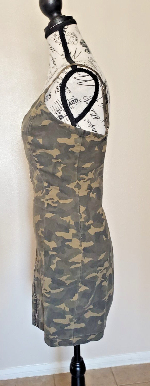 Iris Camouflage Zip Front Adjustable Spaghetti Straps Mini Womans Dress sz Sm