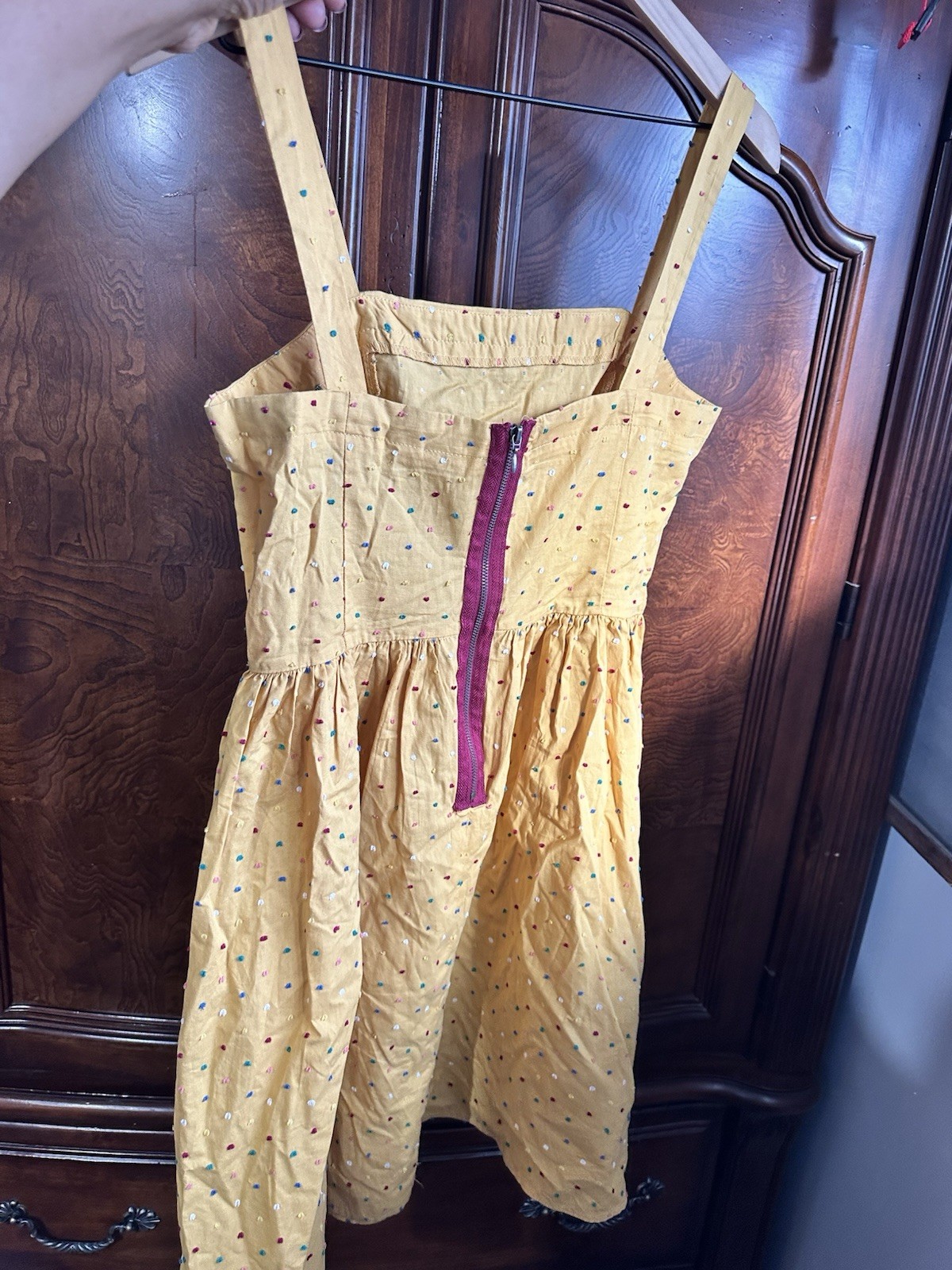 Mustard Yellow Polka Dot Sundress A-Line Cottagecore Indie Retro Mini Dress (M)