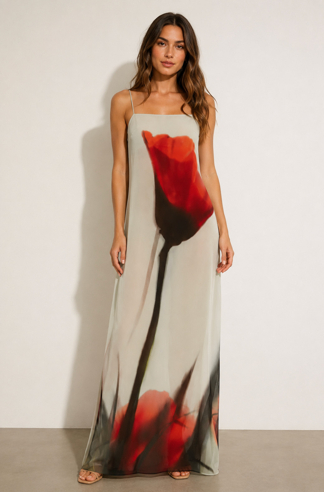 Rat & Boa Luciana Maxi Dress XS Tulip Print Semi Sheer A-Line 100% Viscose