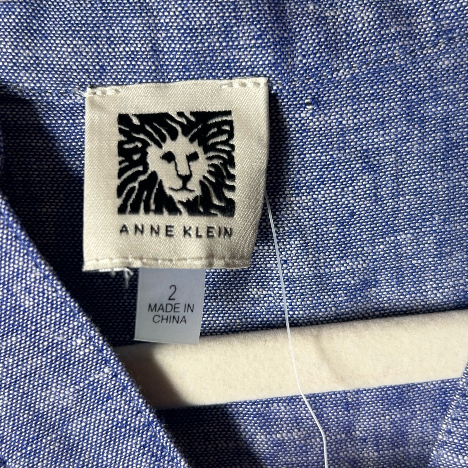 Anne Klein Dress Womens 2 Blue Split Neck 3/4 Sleeve Chambray Mini Dress NEW