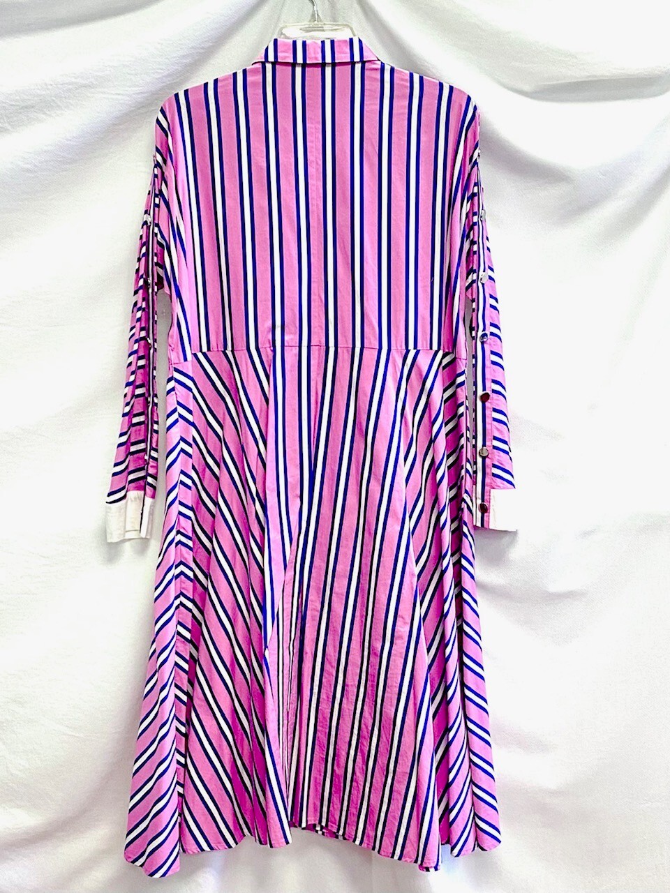 MAJE Pink Purple White Stripe Cocktail Midi Button-Down Shirt-Dress 3 = M 8/10