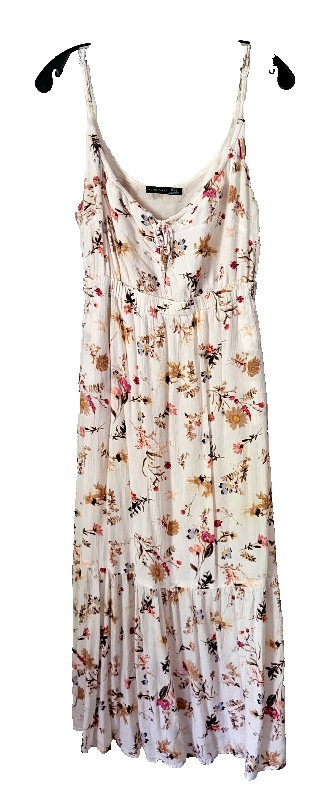 Black Tape Maxi Dress Floral Ivory Multicolor Ruffle Baby Doll Cotton Beach SM