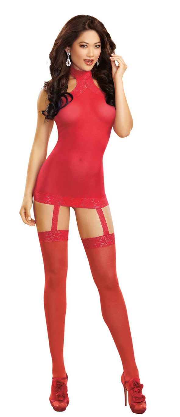 Sheer Garter Dress – One Size – Red