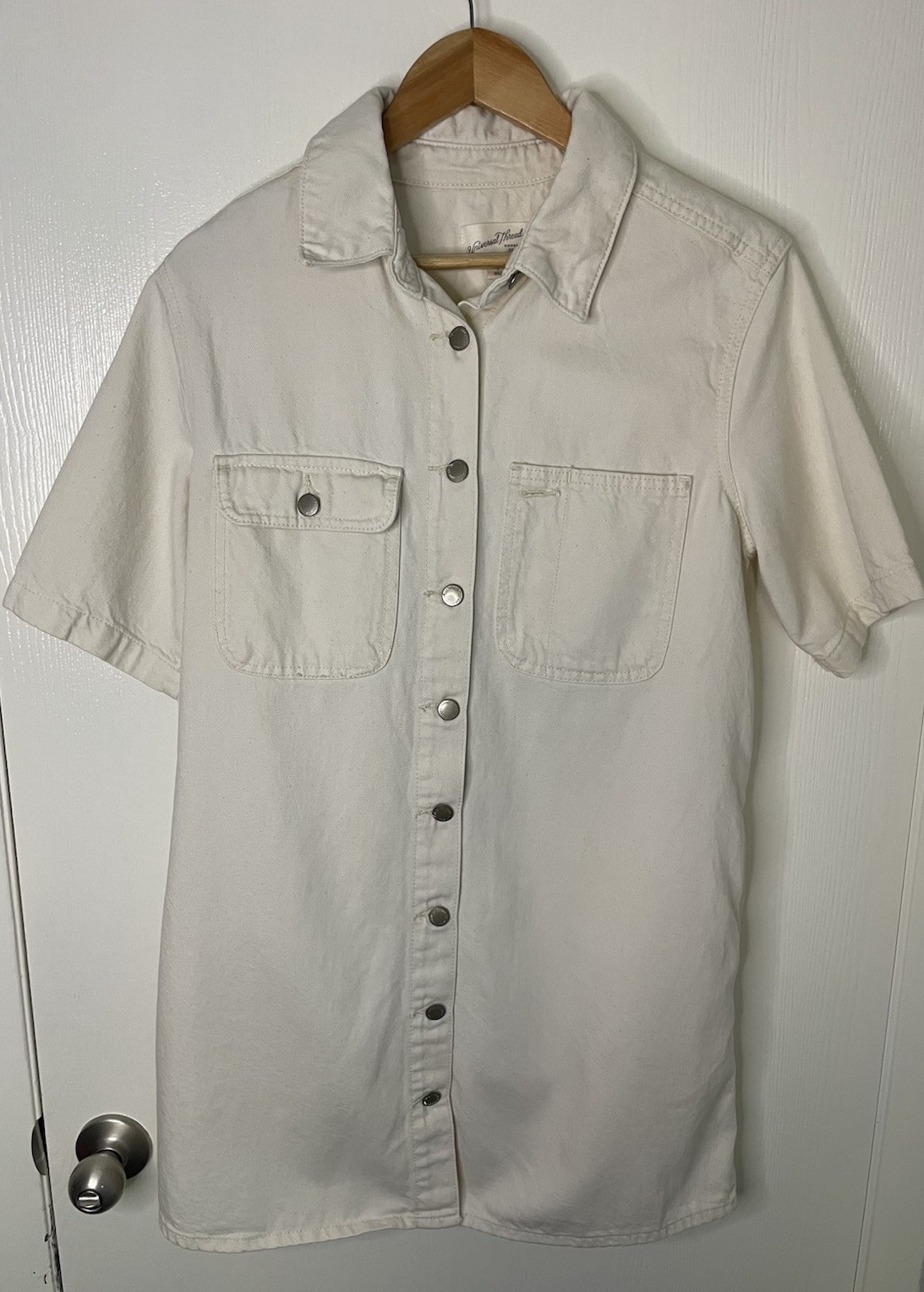 Universal Thread Utility Shirt Dress Small Cream Cotton Lyocell Button Front
