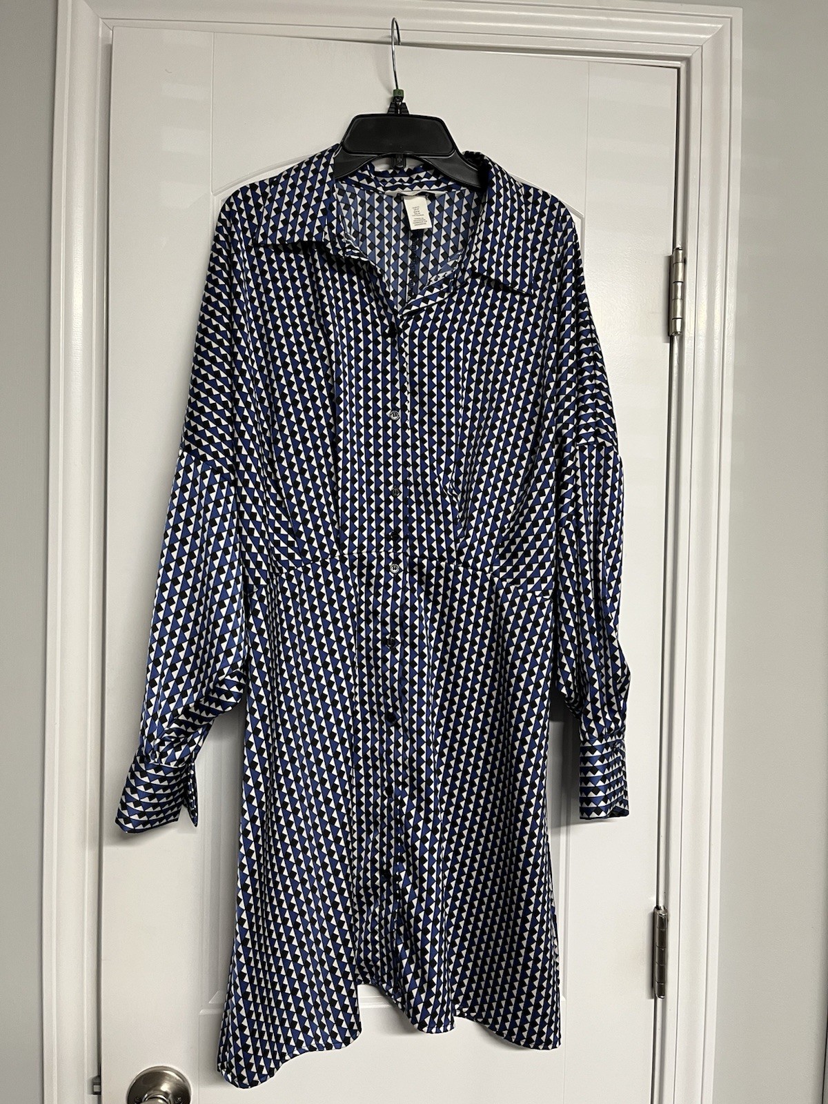 H&M Button Down Shirt Dress Midi Elastic Waist Career Women M Silky 40 Bust EUC
