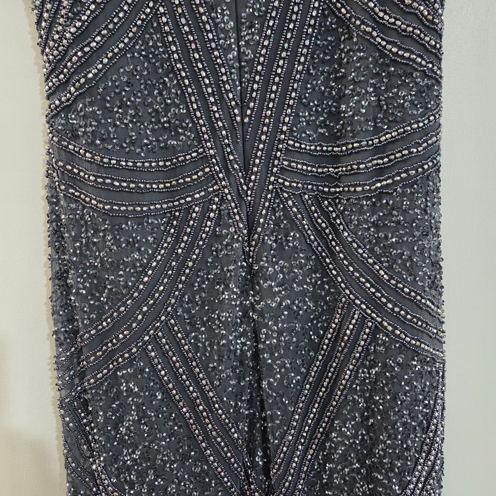 Pisarro Nights Size 8 Beaded Short Sleeve Midi Dress Slate Blue NWOT