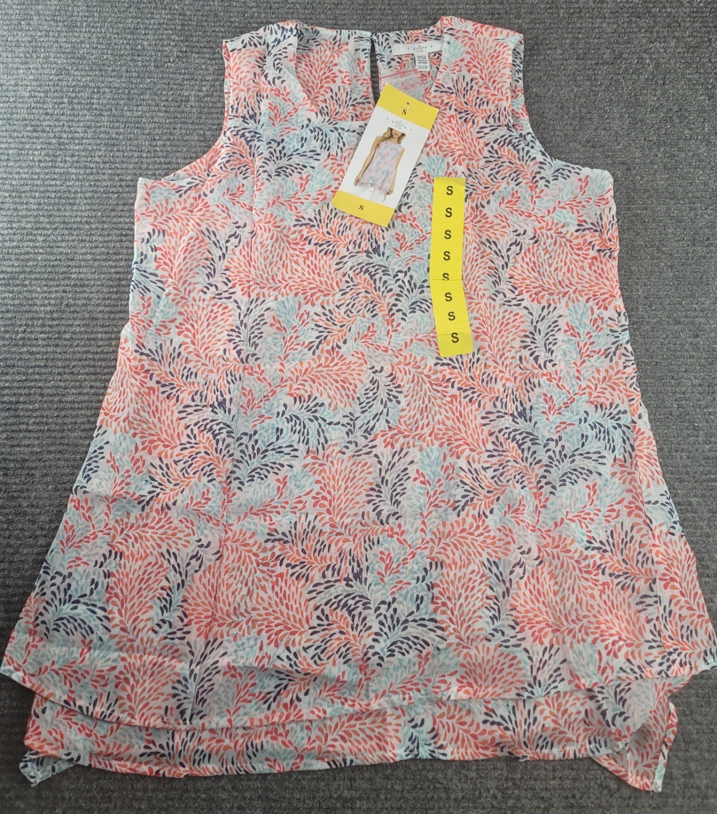 Fever White Orange Blue Petal Print Chiffon Sleeveless Layered Dress Size S