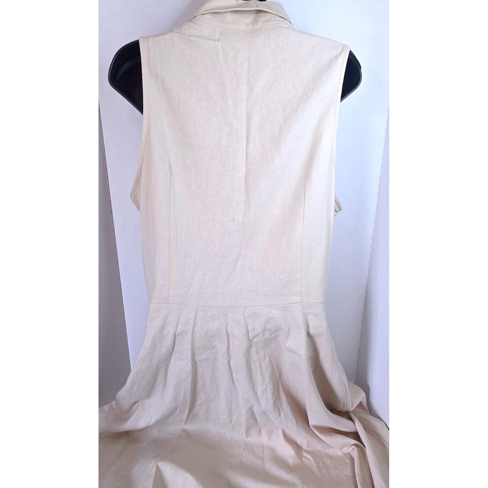 AA Studio Khaki Linen Blend Button Front Sleeveless Midi Shirtdress 16 RUN SMALL