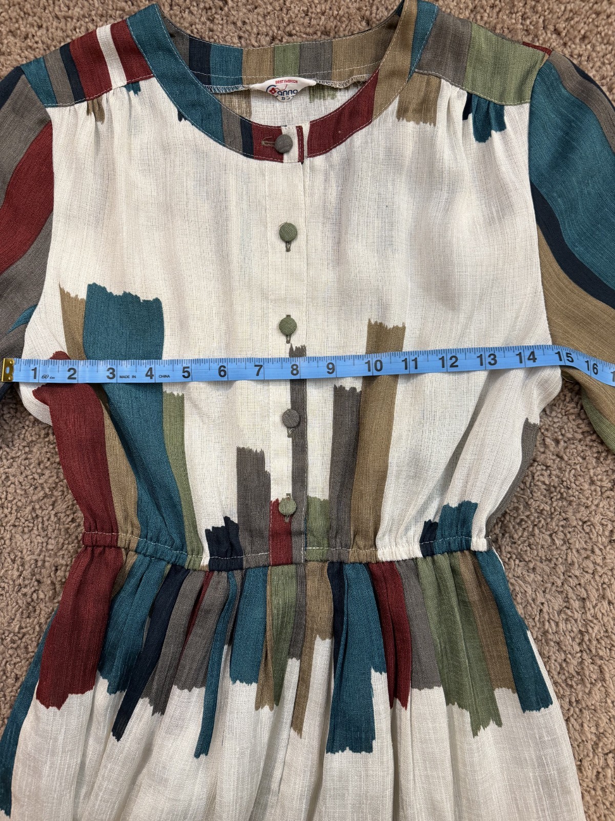 🎨 Vintage Abstract Colorblock Brushstroke Midi Dress Vintage from 1980s