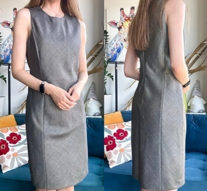 Theory Glipin Ginko Wool Silver Charcoal Sheet Dress 2
