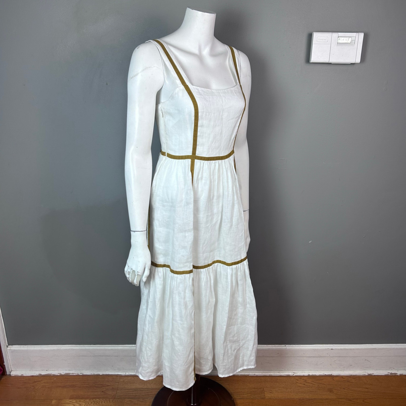 Sancia Revolve dress XS linen white Arcais Apron minimalist old money retro
